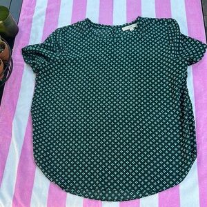 LOFT Green Blouse with Peter Pan Collar and Short Sleeves